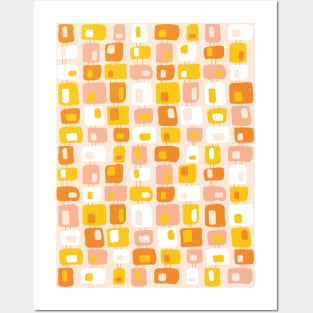 Funky Squares Retro Pattern Pink, Orange, Yellow Posters and Art